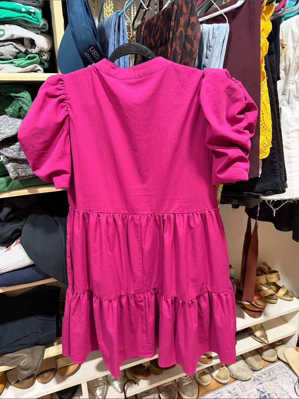 entro Fuchsia Puff Sleeve Tiered Tunic Dress - Picture 3 of 3